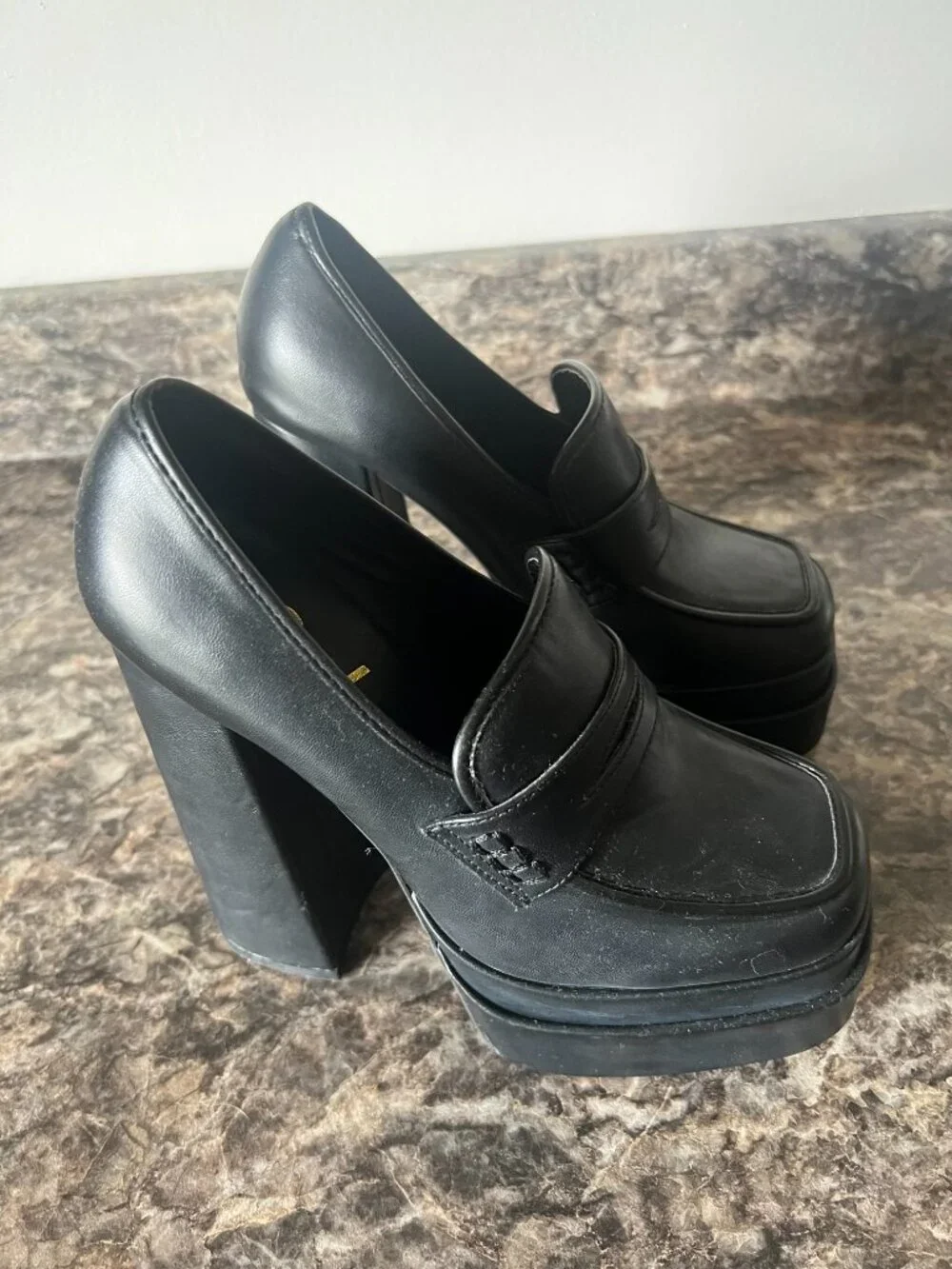 Chunky Platform Heeled Loafers Black Block Heel Punk Gothic Dress Shoes